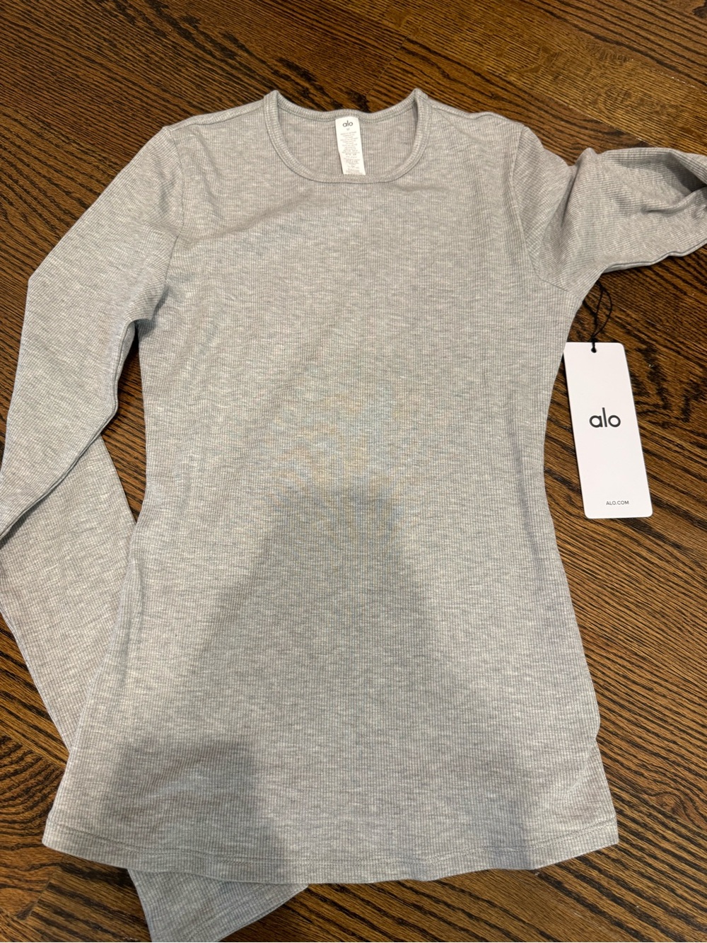 ALO Yoga Light Gray Ribbed Long Sleeve Crewneck Top